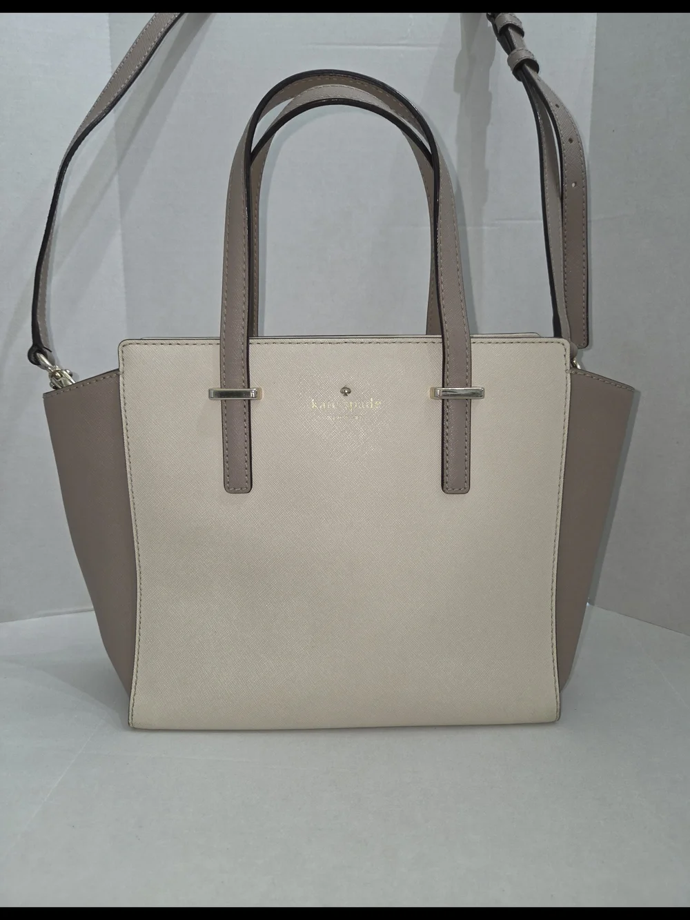 kate spade Two-Tone Cream & Taupe Saffiano Leather Satchel